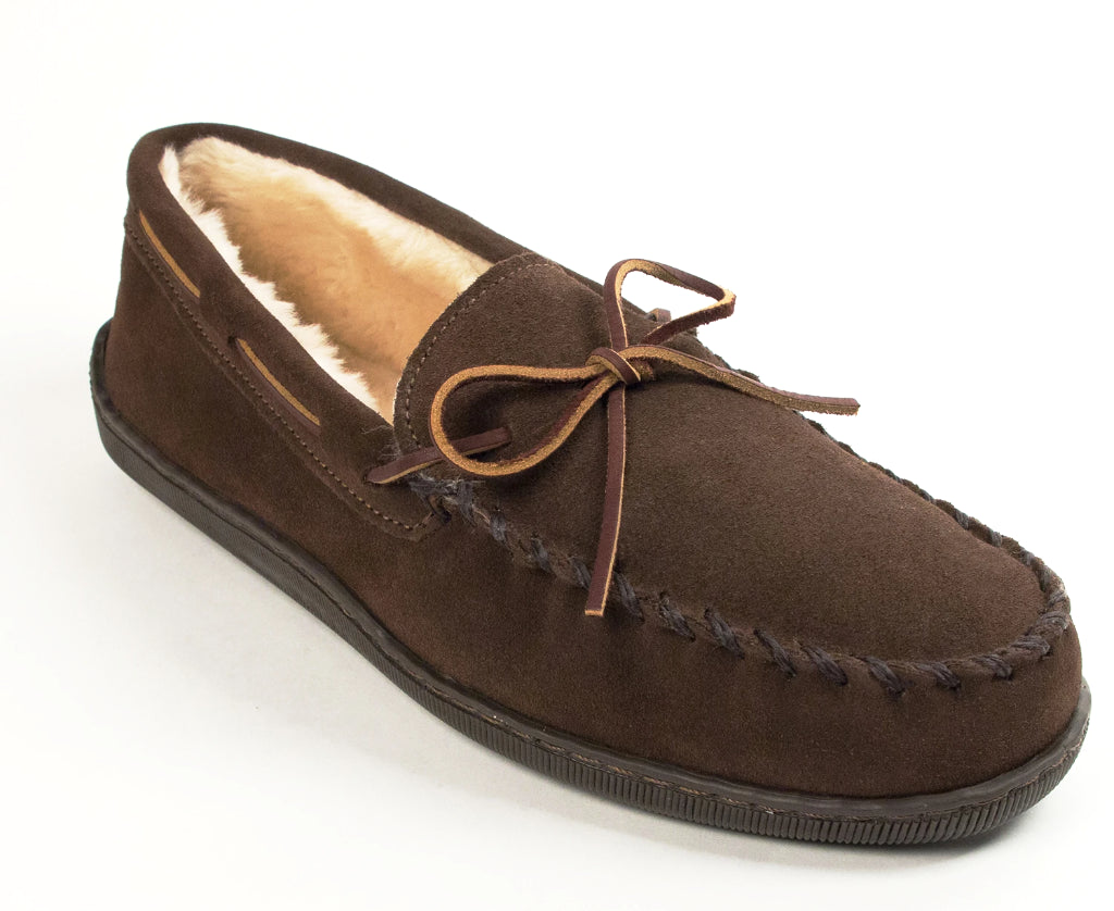 Pile Lined Hardsole Slipper in Chocolate from 3/4 Angle View