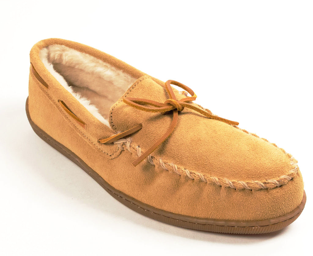 Pile Lined Hardsole Slipper in Tan from 3/4 Angle View