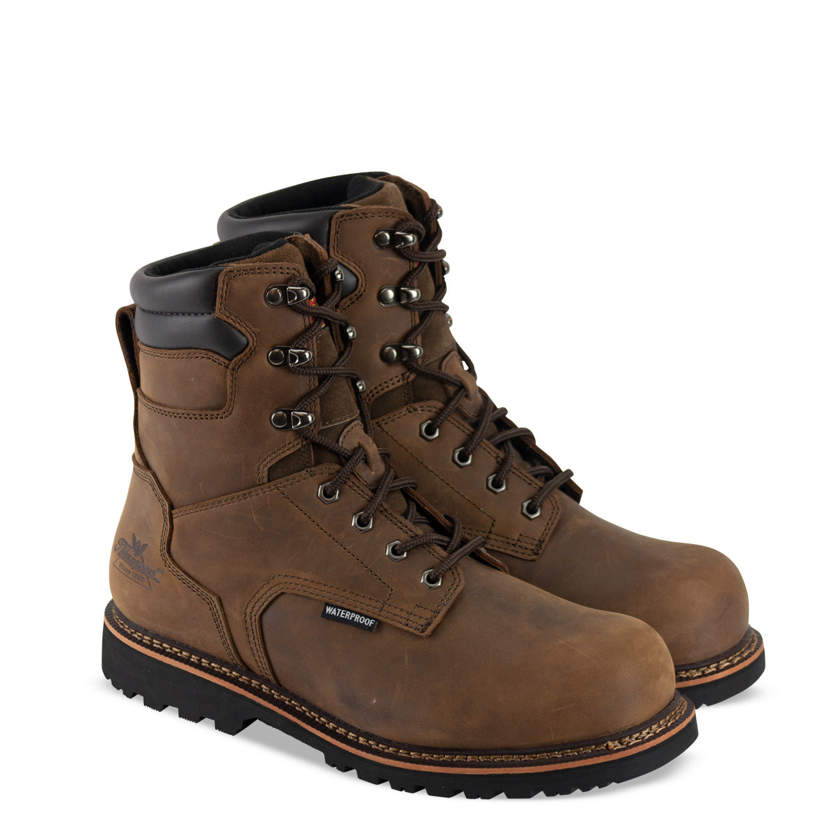 Thorogood 804-3237 Men's V-Series 8" Waterproof Semi-oblique Composite Toe Work Boot in Brown Crazyhorse from the side