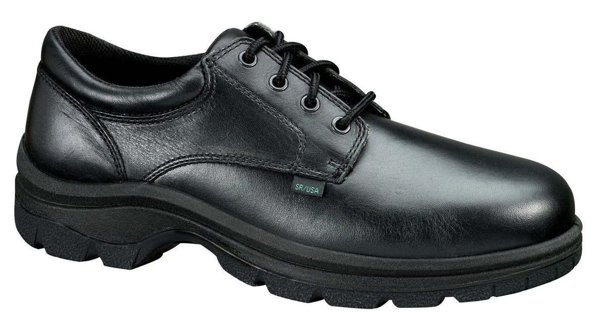 Thorogood 834-6905 Men's Plain Toe Oxford Steel Safety Toe Uniform Shoe in Black from the side