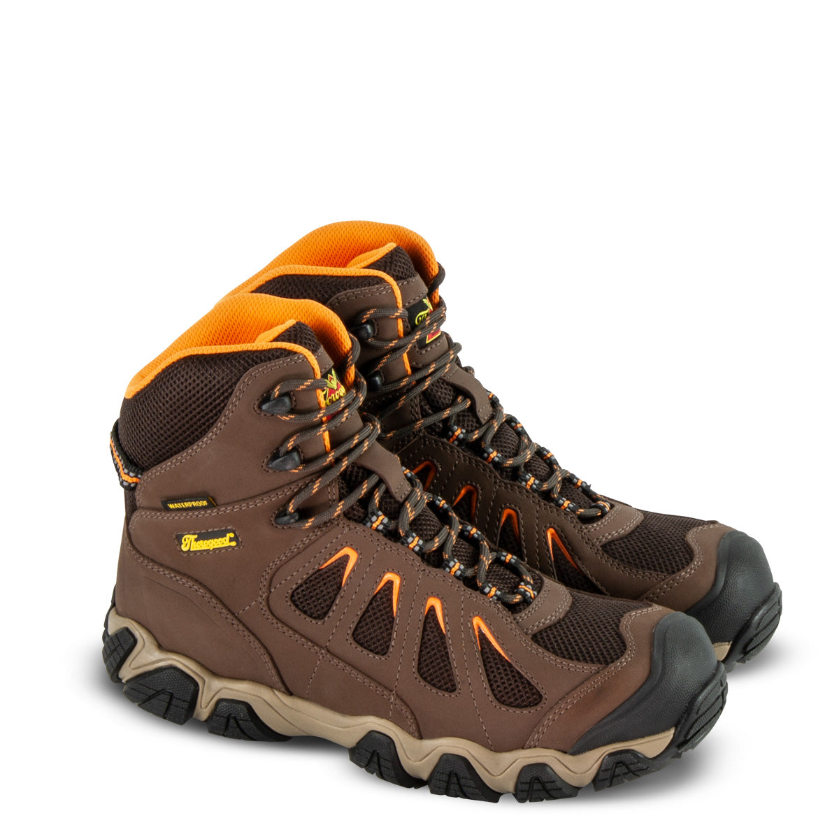 Thorogood Men's Crosstrex Series 6" Waterproof Composite Safety Toe Work Boot in Brown/Orange from the side