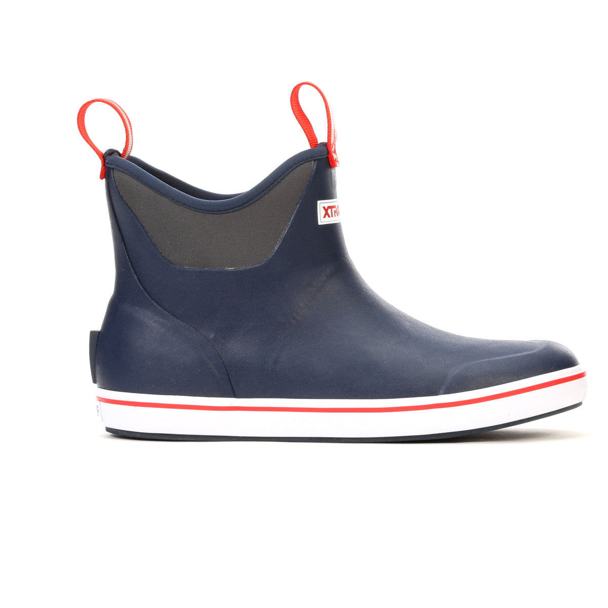 Men's Xtratuf 6" Ankle Deck Boot in Navy/Red from the side