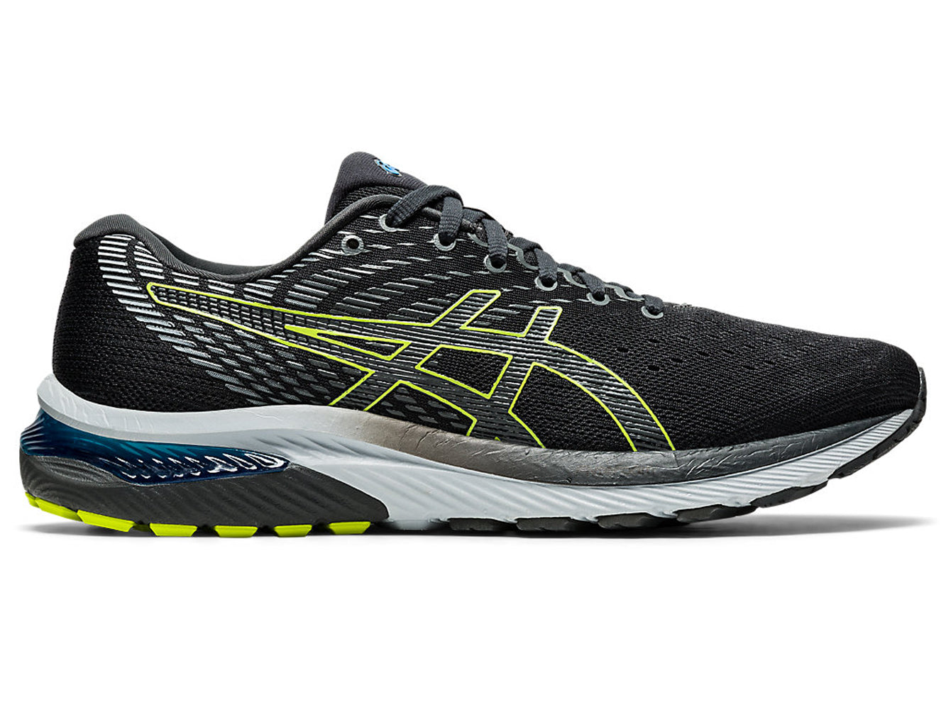 Men's Asics GEL-Cumulus 22 Running Shoe in Graphite Grey/Lime Zest from the side