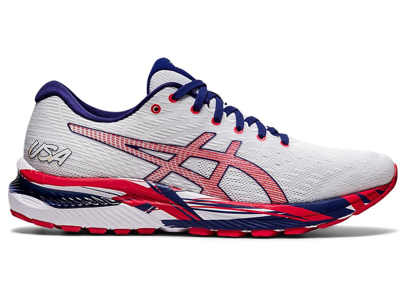 Men's Asics GEL-Cumulus 22 Running Shoe in White/Classic Red from the side