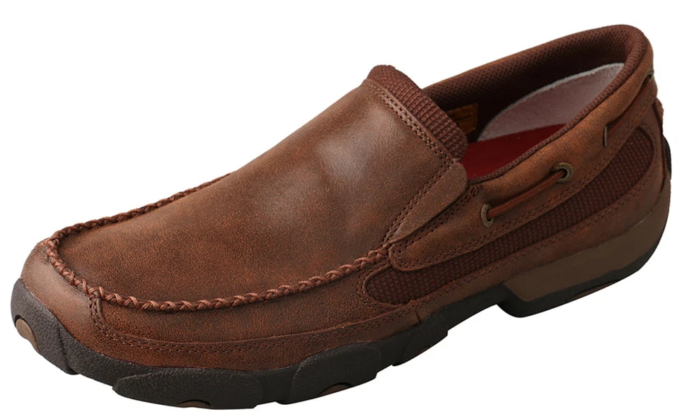 Men's Twisted X Slip-On Driving Moccasins Shoe in Brown from the front