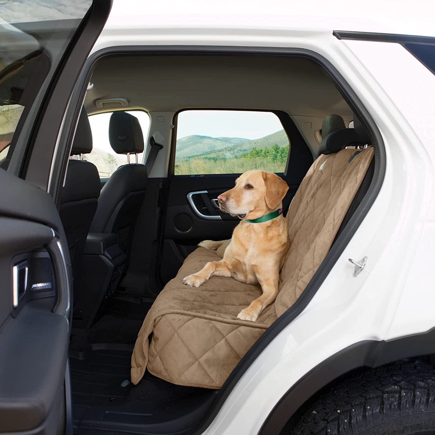 Gt Quilted Backseat Protctr Xl in Khaki from side view