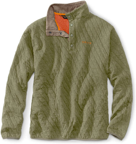 Outdoor Quilted Snap Sweatshrt in Dark Olive from front view