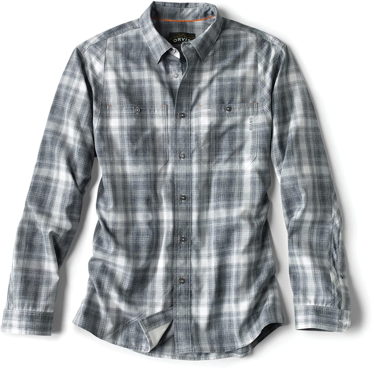 Tech Chambray Plaid Workshirt in Navy from front view