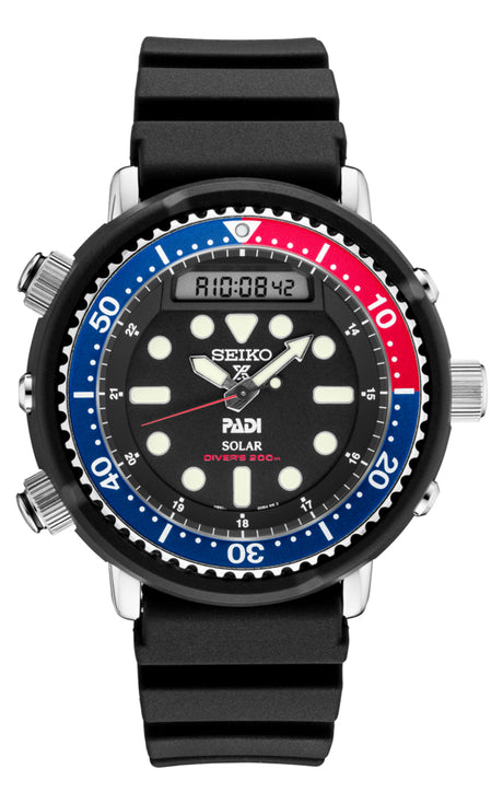 Seiko Men's Prospex Stainless Watch in color Black from the front view