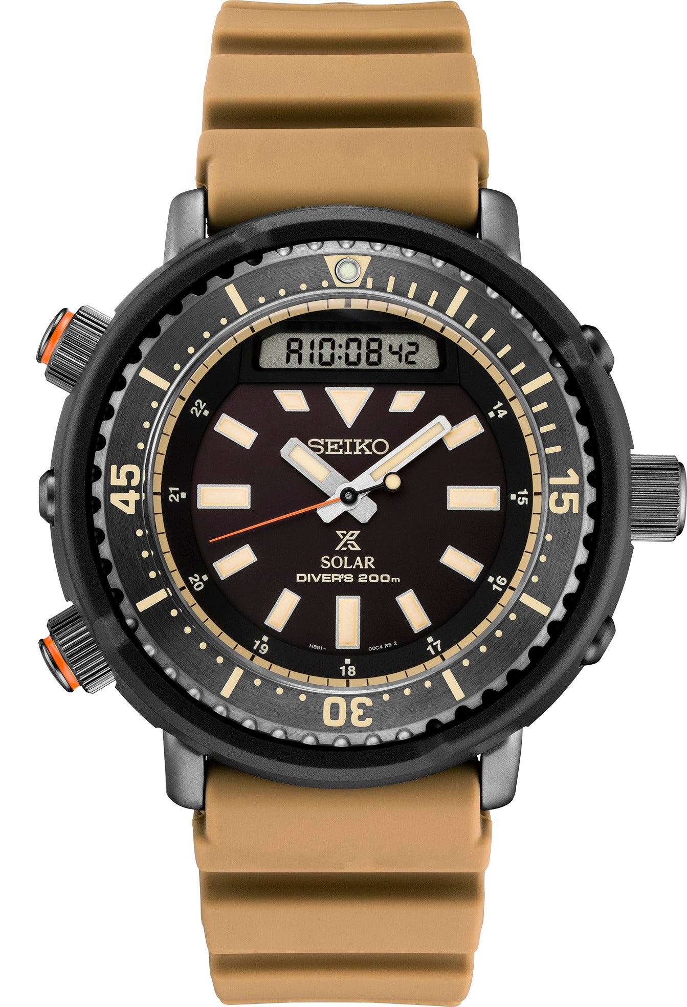 Seiko Men's Prospex Stainless Watch in color Tuna from the front view