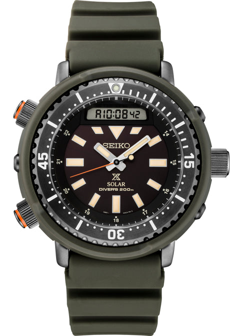 Seiko Men's Prospex Stainless Watch in color Green from the front view