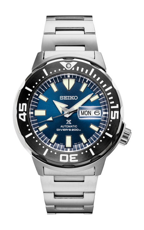 Seiko Men's Prospex Stainless Watch in color Silver-tone, Blue from the front view