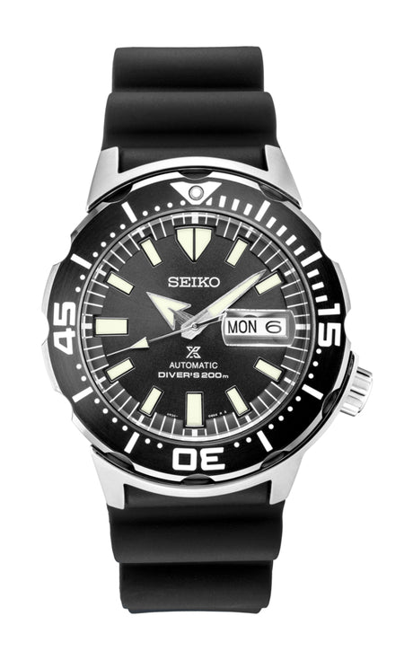 Seiko Men's Prospex Stainless Watch in color Black from the front view