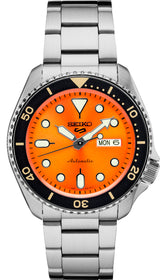 Seiko 5 Sports Men's Stainless Watch in color Silver-Tone, orange from the front view