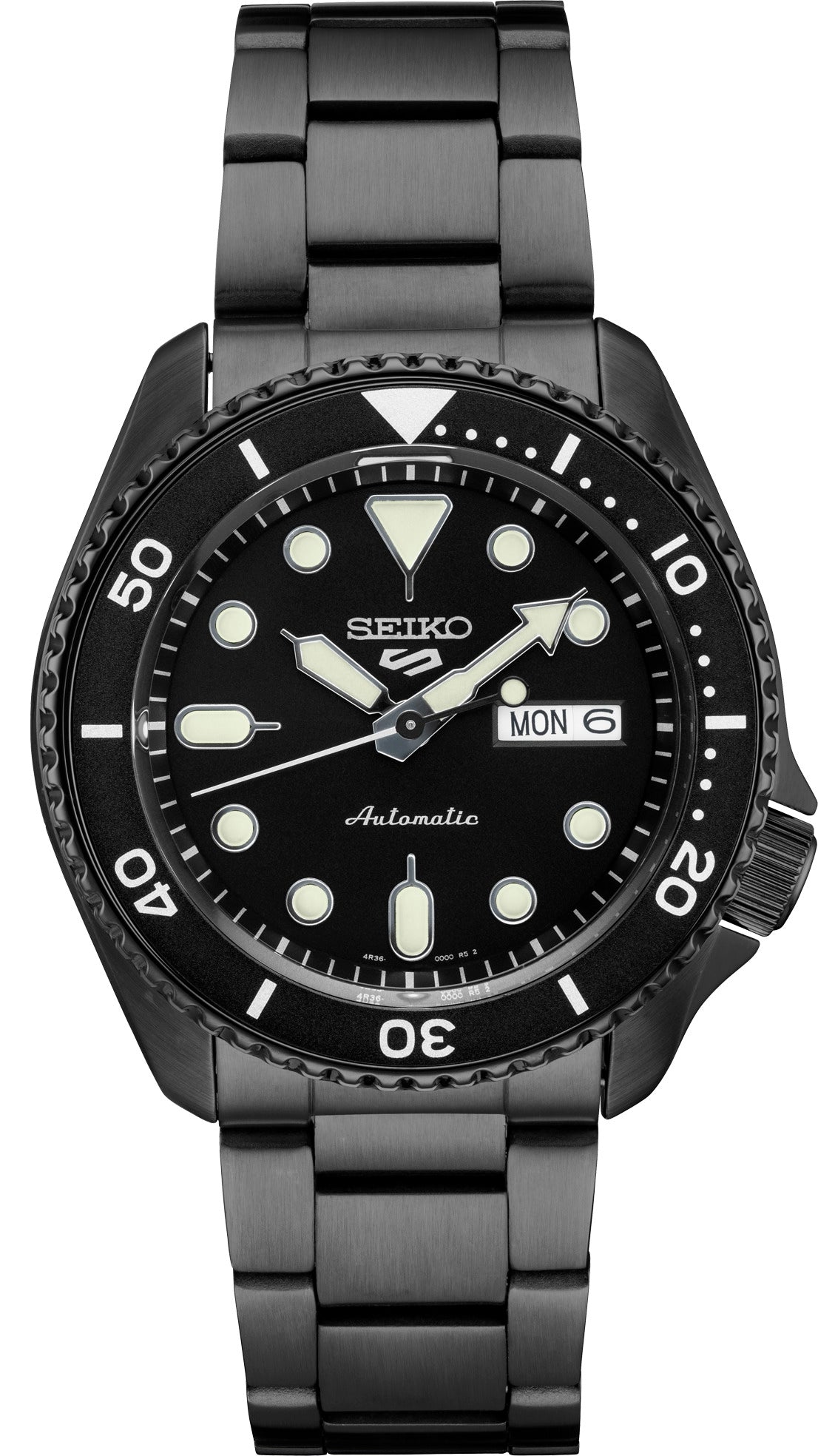 Seiko 5 Sports Men's Stainless Watch in color Gunmetal, Black from the front view