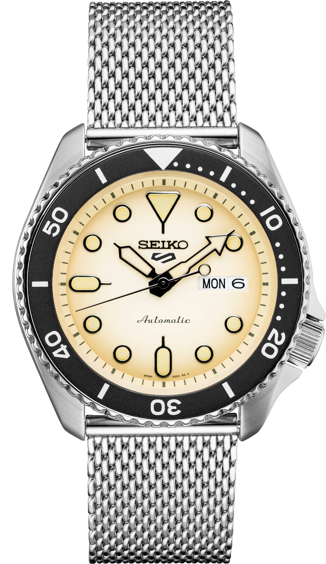 Seiko 5 Sports Men's Stainless Watch in color Silver, Off white from the front view