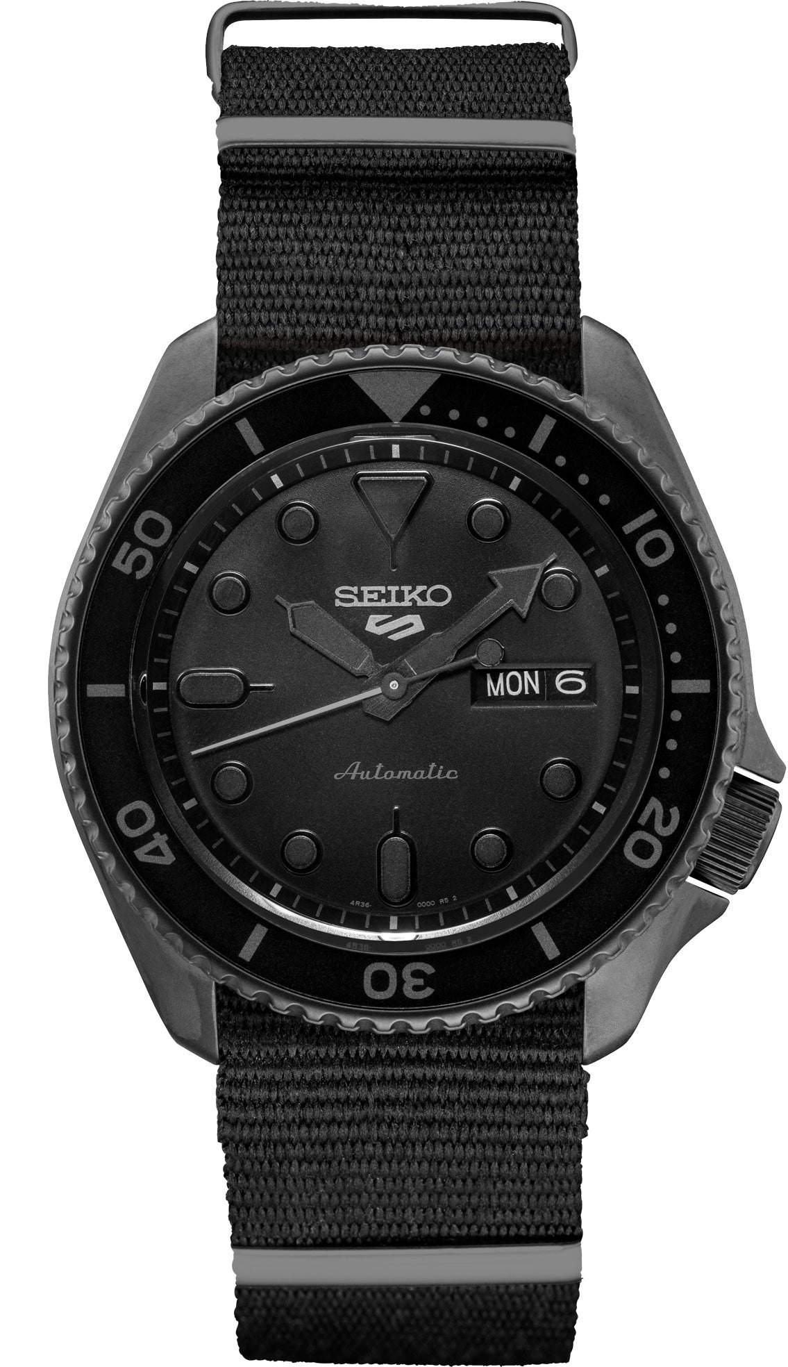 Seiko 5 Sports Men's Stainless Watch in color Black from the front view