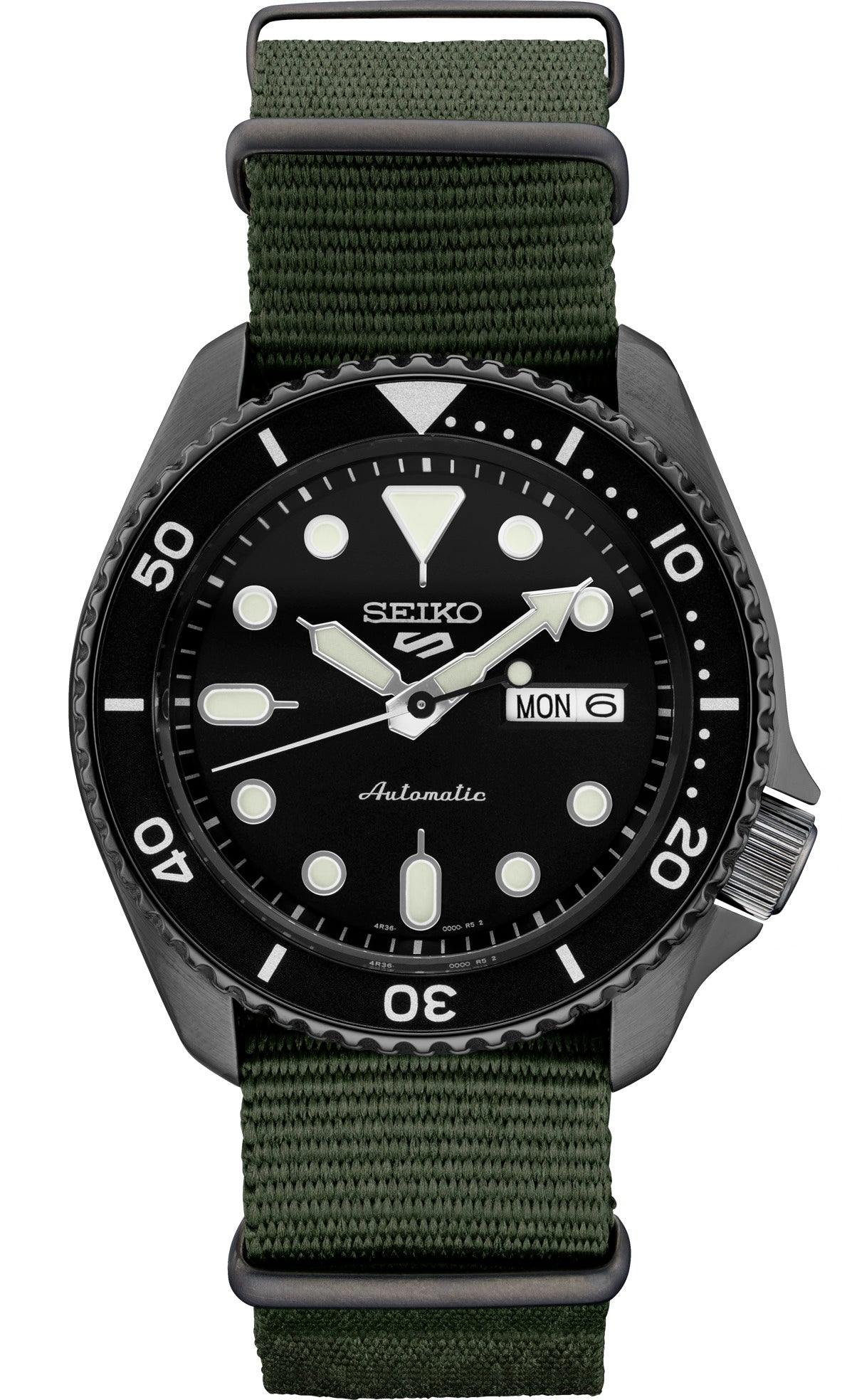 Seiko 5 Sports Men's Stainless Watch in color Green, Black from the front view