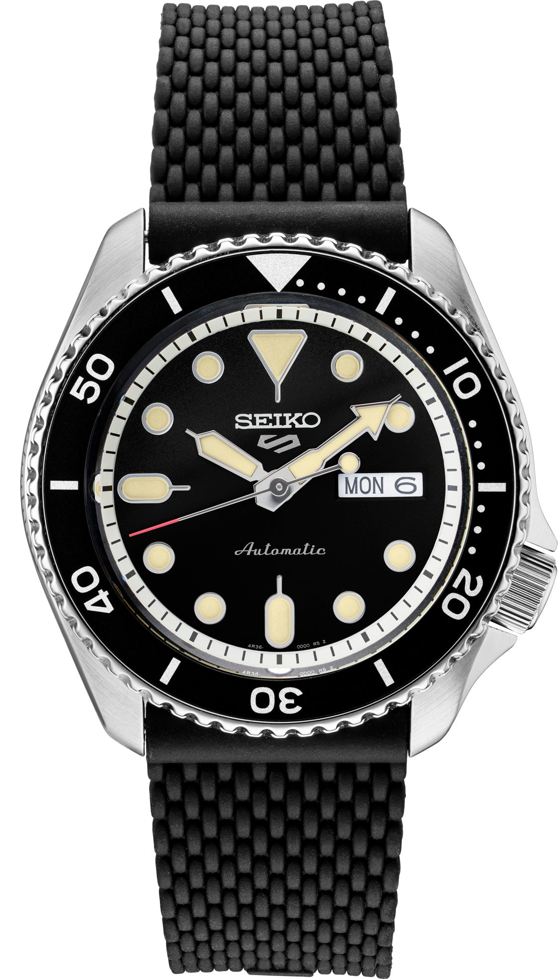 Seiko 5 Sports Men's Stainless Watch in color Black from the front view