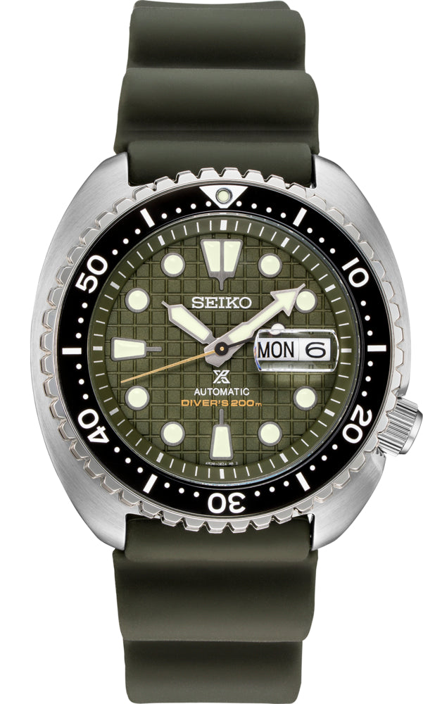 Seiko Men's Prospex Stainless Watch in color Green from the front view