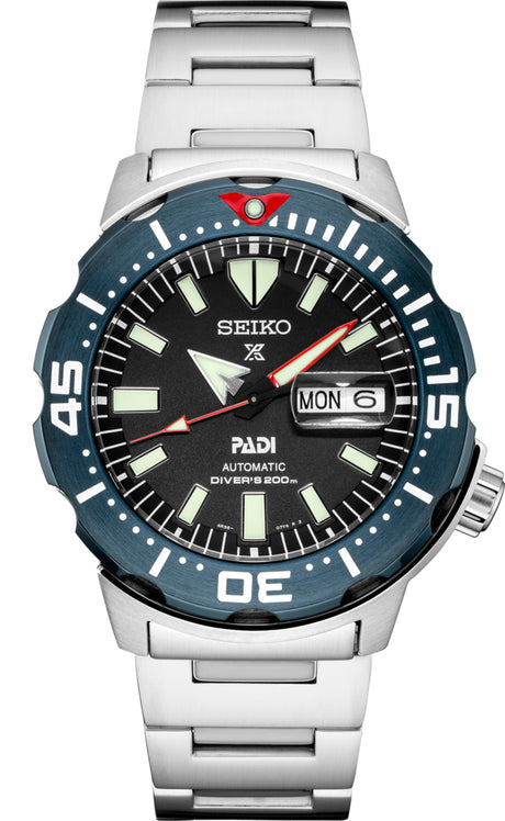 Seiko Men's Prospex Stainless Watch in color Black from the front view