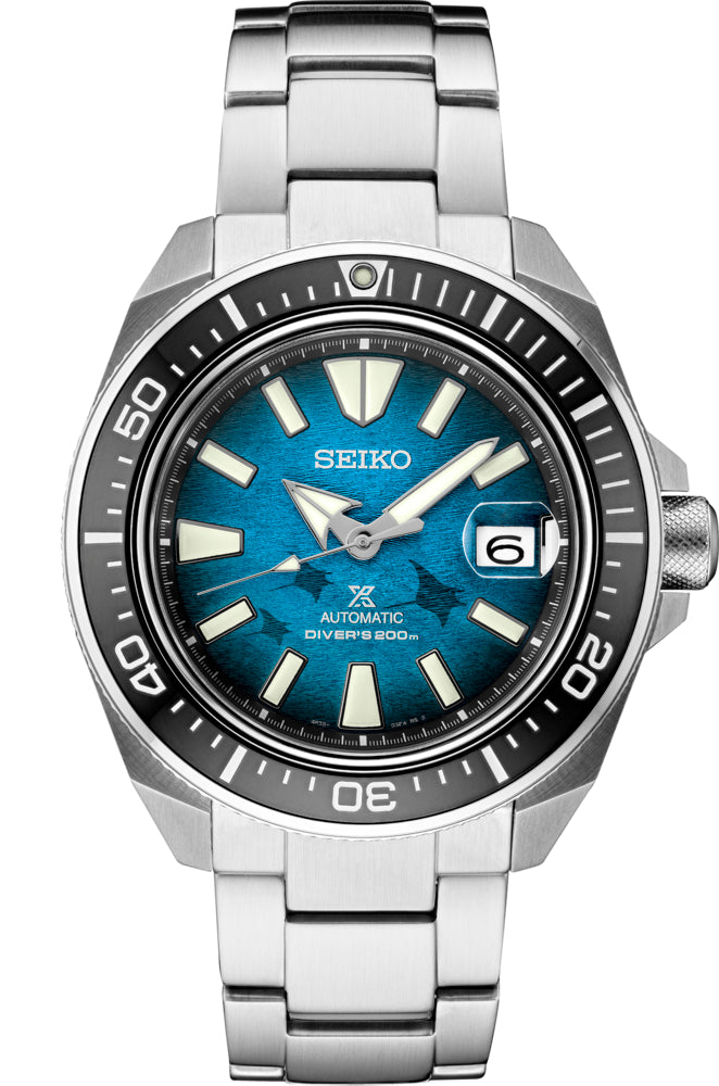 Seiko Men's Prospex Stainless Watch in color Silver-tone, Black from the front view