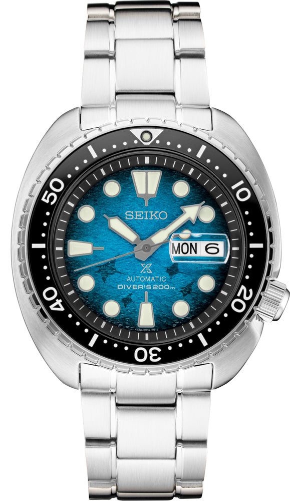Seiko Men's Prospex Stainless Watch in color Silver-tone, Blue from the front view