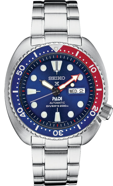 Seiko Men's Prospex Stainless Watch in color Silver-tone, Blue from the front view