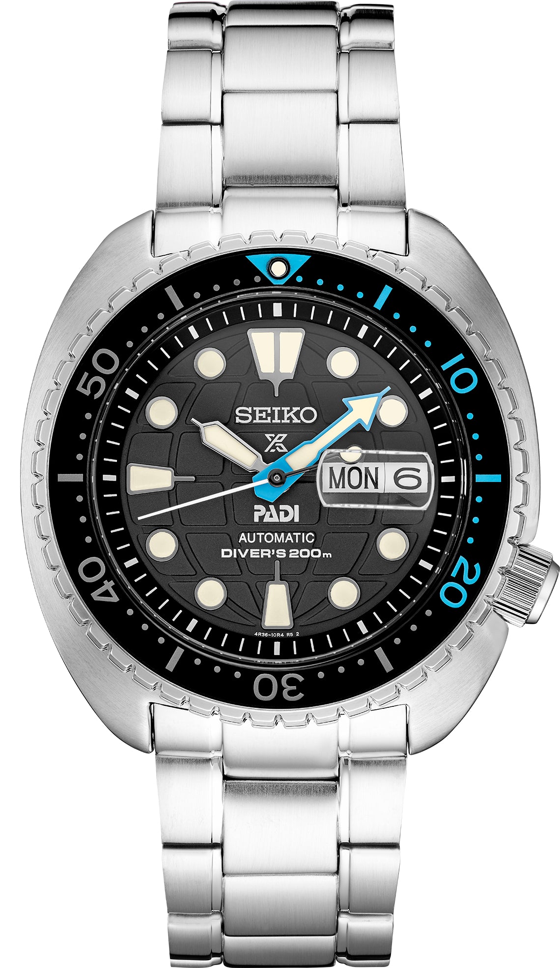 Seiko Men's Prospex Stainless Watch in color Silver-Tone, Black from the front view