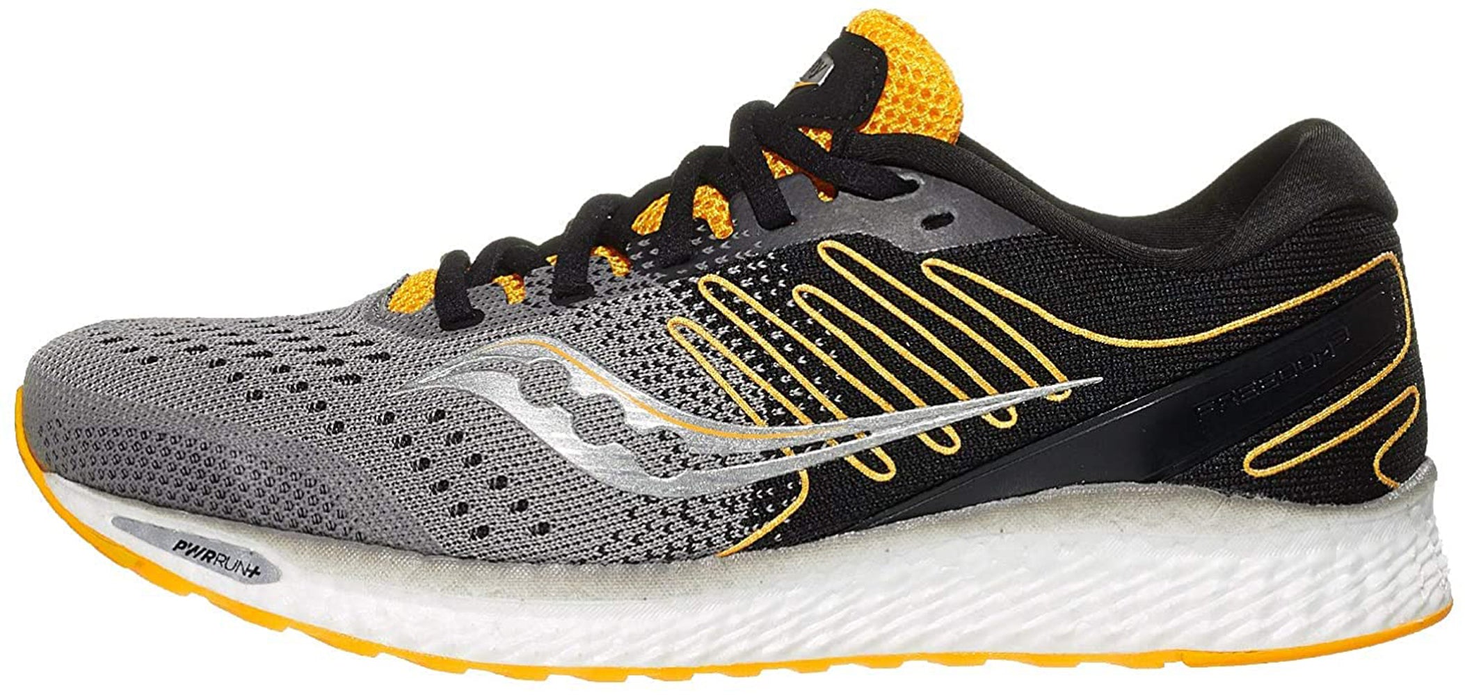 Saucony Men's Freedom 3 Running Shoe in Black Yellow Side Angle View