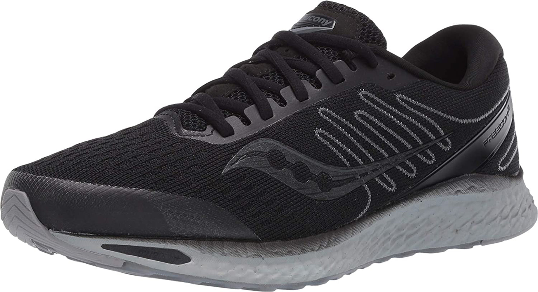 Saucony Men's Freedom 3 Running Shoe in Blackout Side Angle View