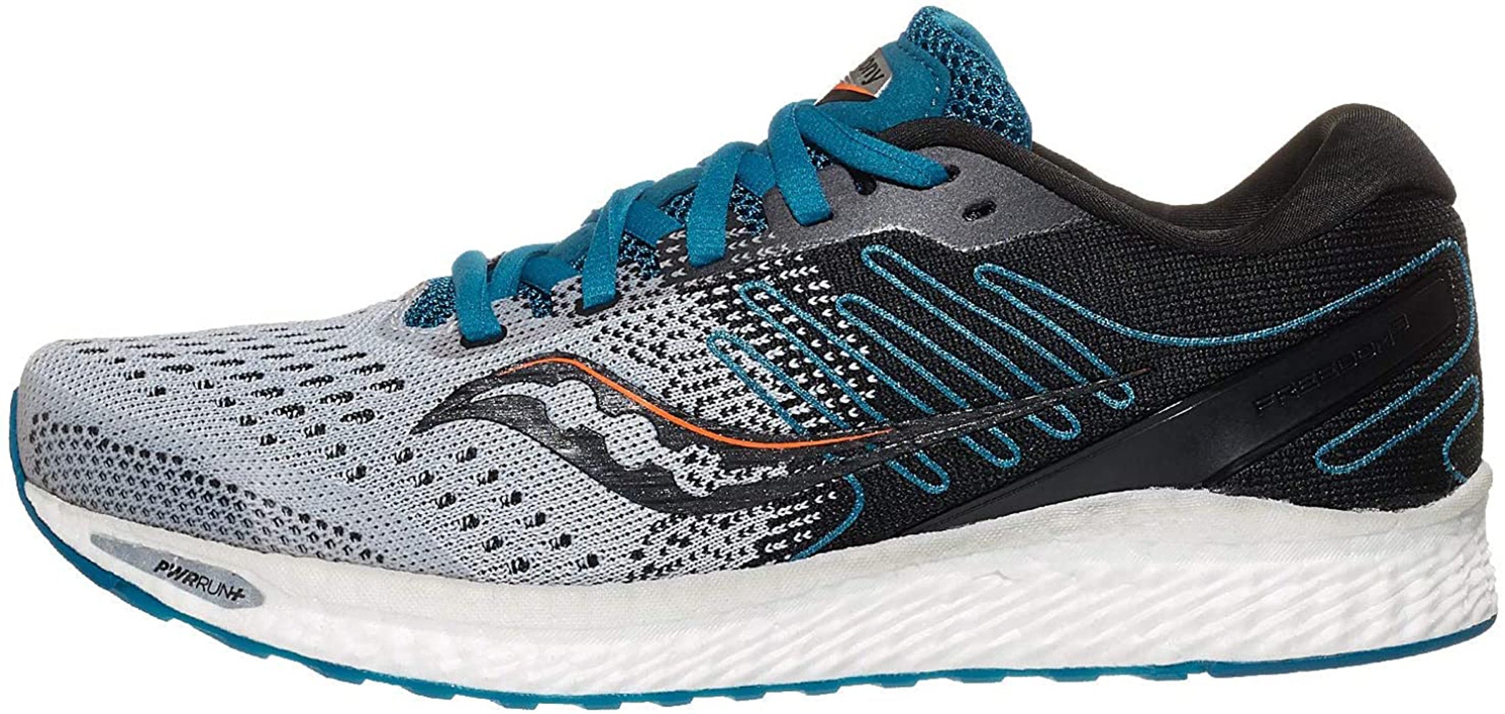 Saucony Men's Freedom 3 Running Shoe in Grey Blue Side Angle View