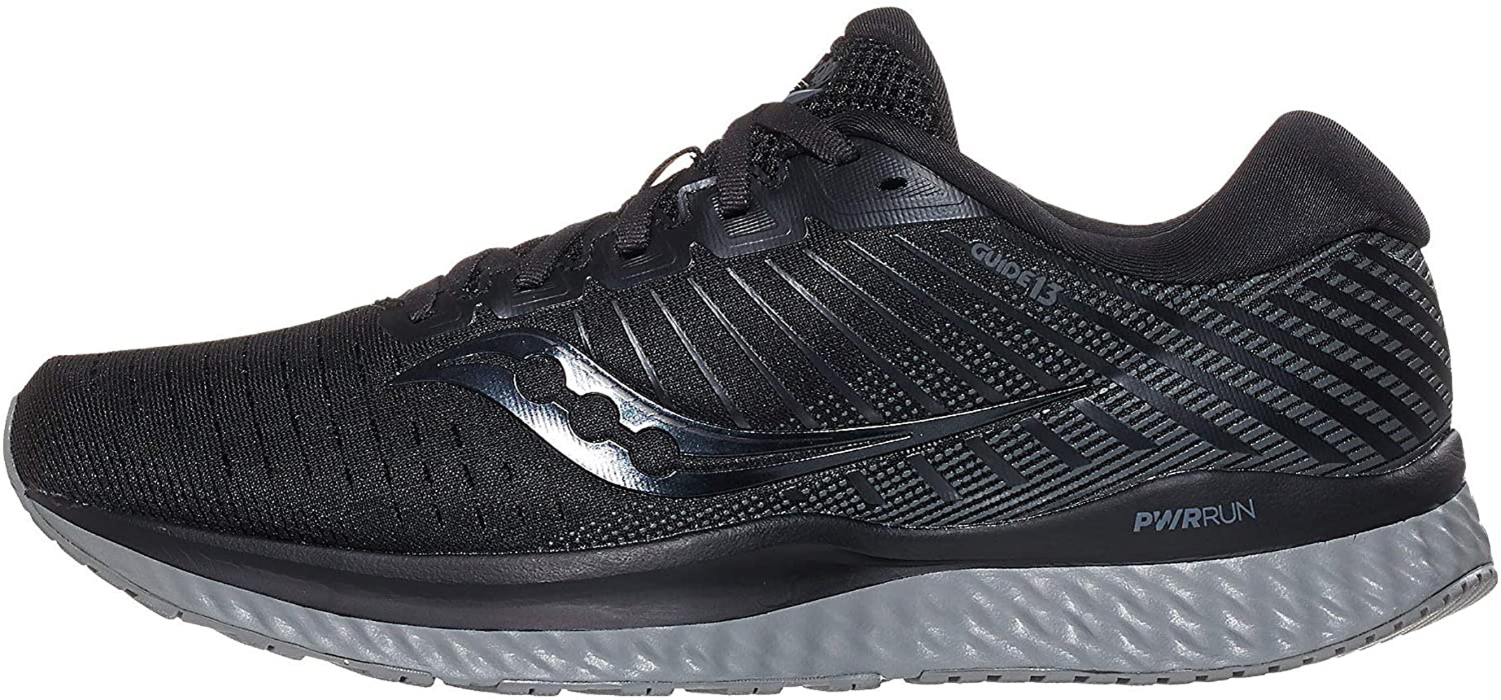Saucony Men's Guide 13 Running Shoe in Blackout Side Angle View