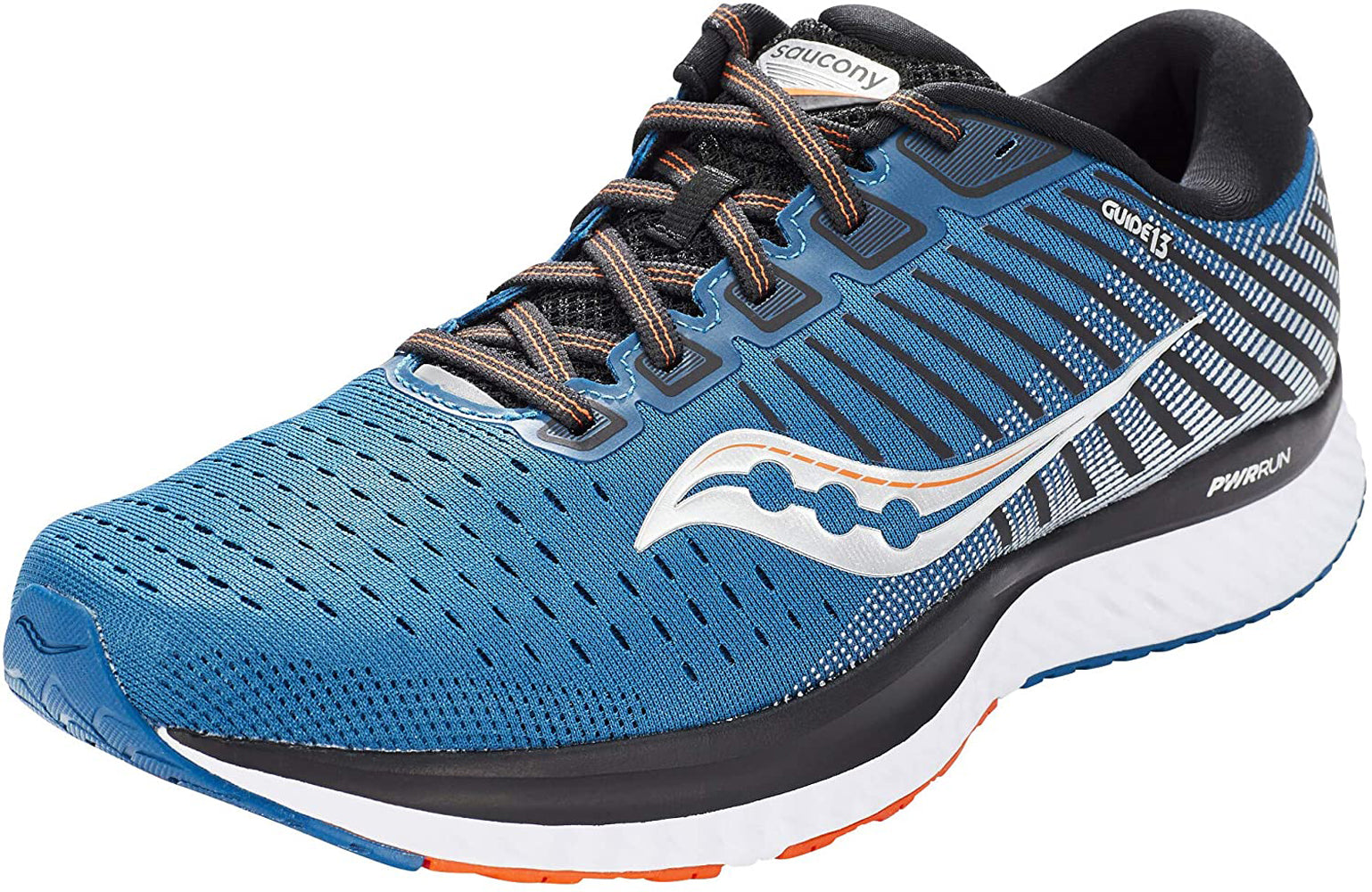 Saucony Men's Guide 13 Running Shoe in Blue Silver Side Angle View