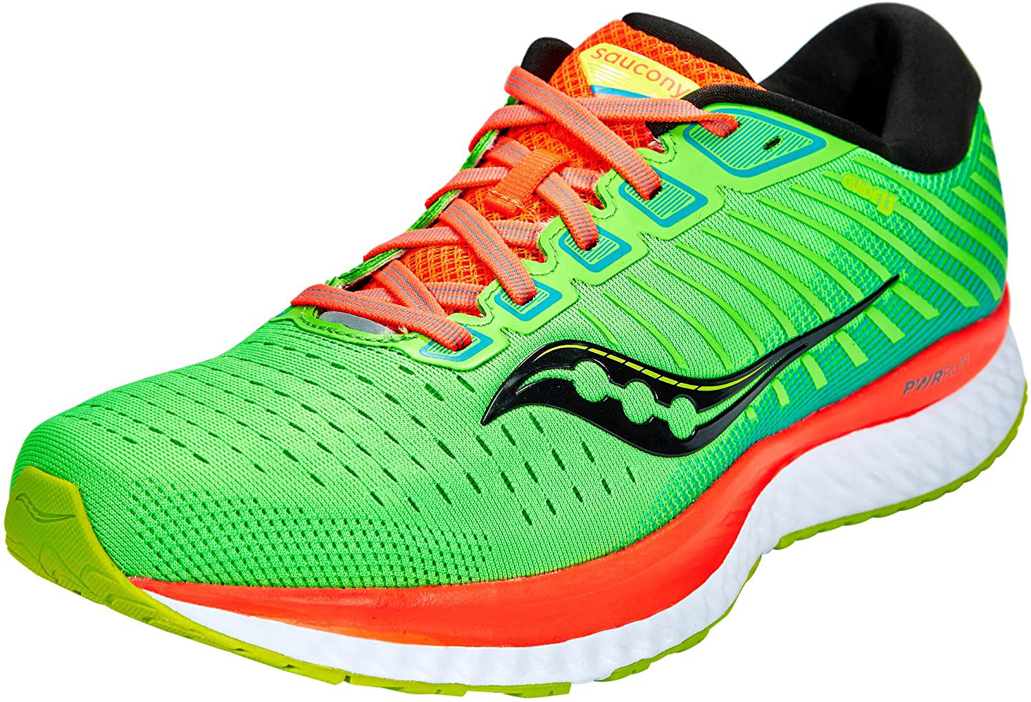 Saucony Men's Guide 13 Running Shoe in Green Mutant Side Angle View