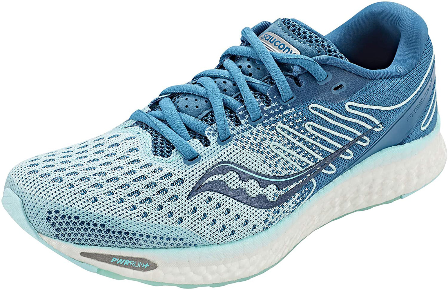 Saucony Women's Freedom 3 Running Shoe in Aqua Blue Side Angle View