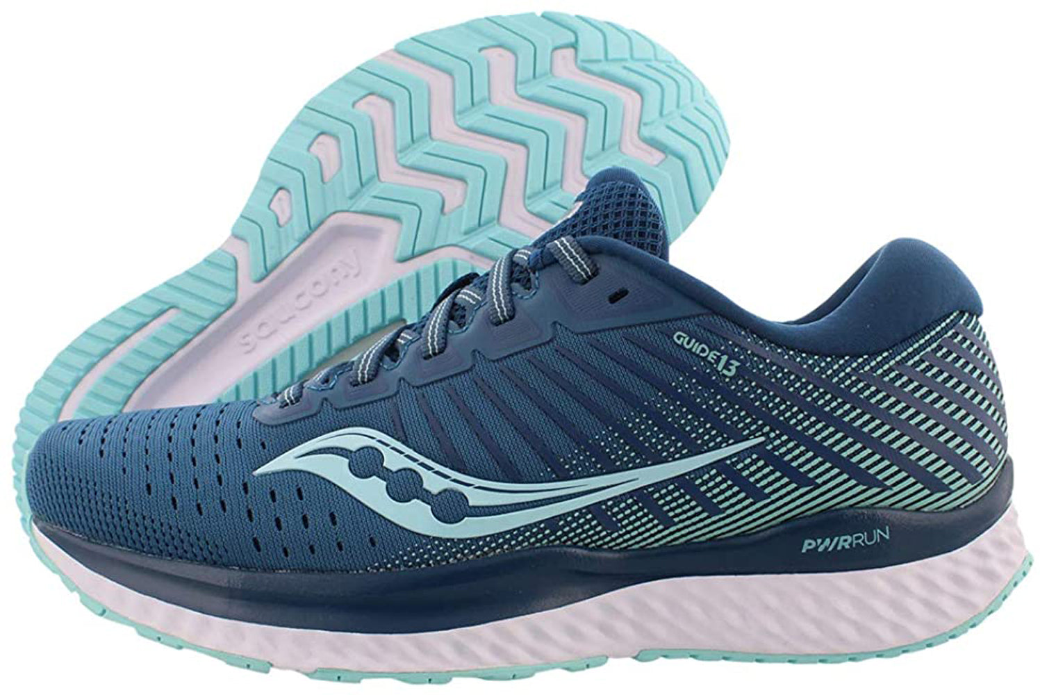 Saucony Women's Guide 13 Running Shoe in Blue Aqua Side Angle View