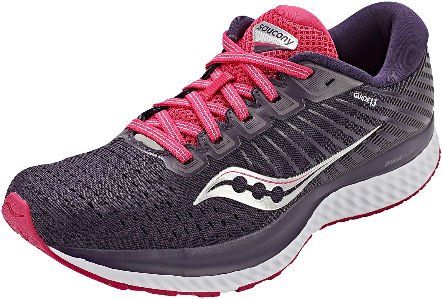 Saucony Women's Guide 13 Running Shoe in Dusk Berry Side Angle View