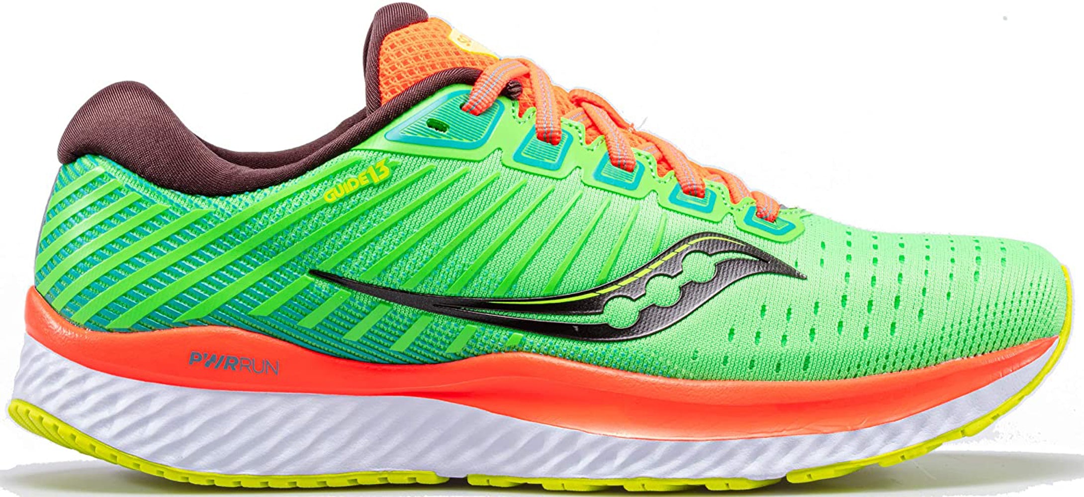 Saucony Women's Guide 13 Running Shoe in Green Mutant Side Angle View