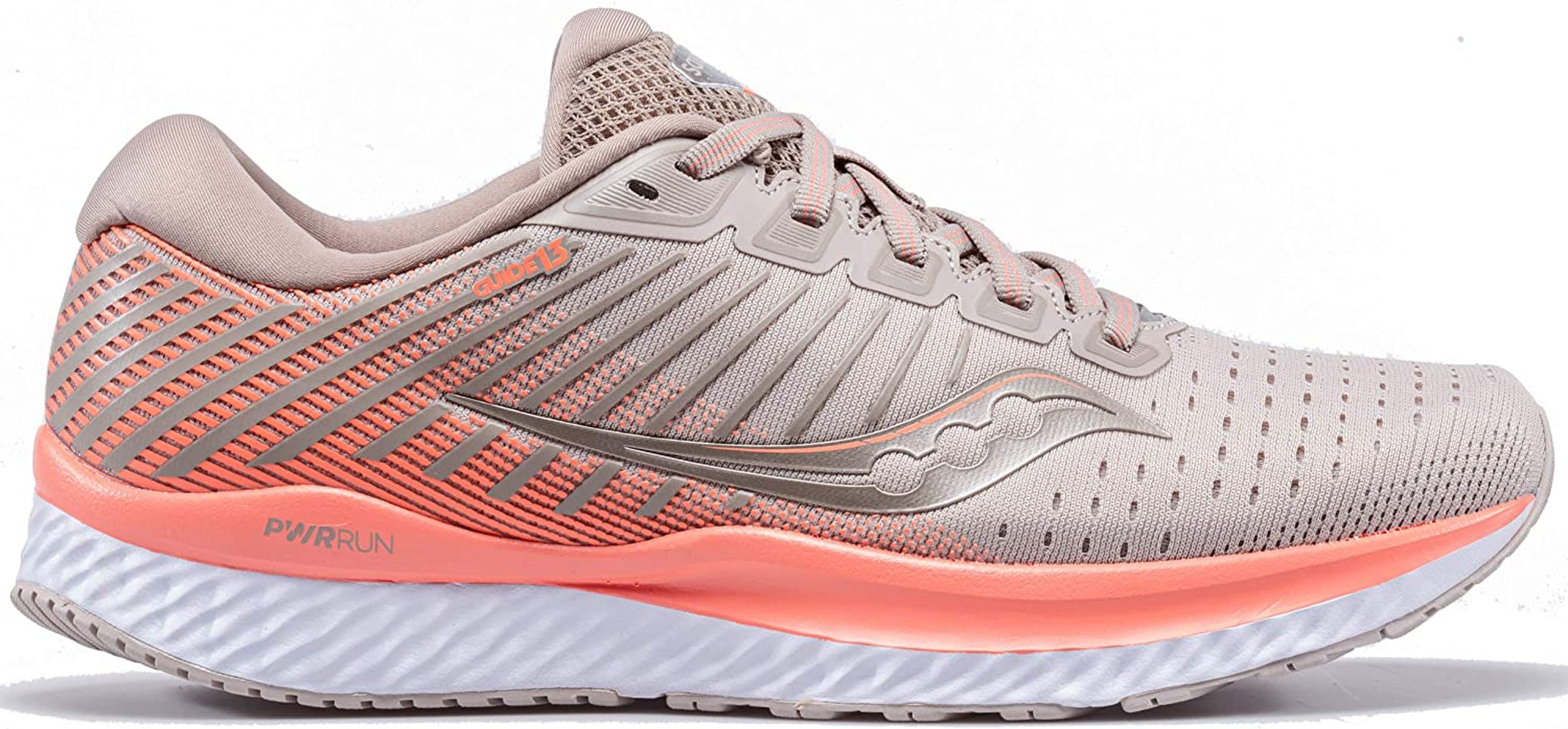 Saucony Women's Guide 13 Running Shoe in Moonrock Coral Side Angle View
