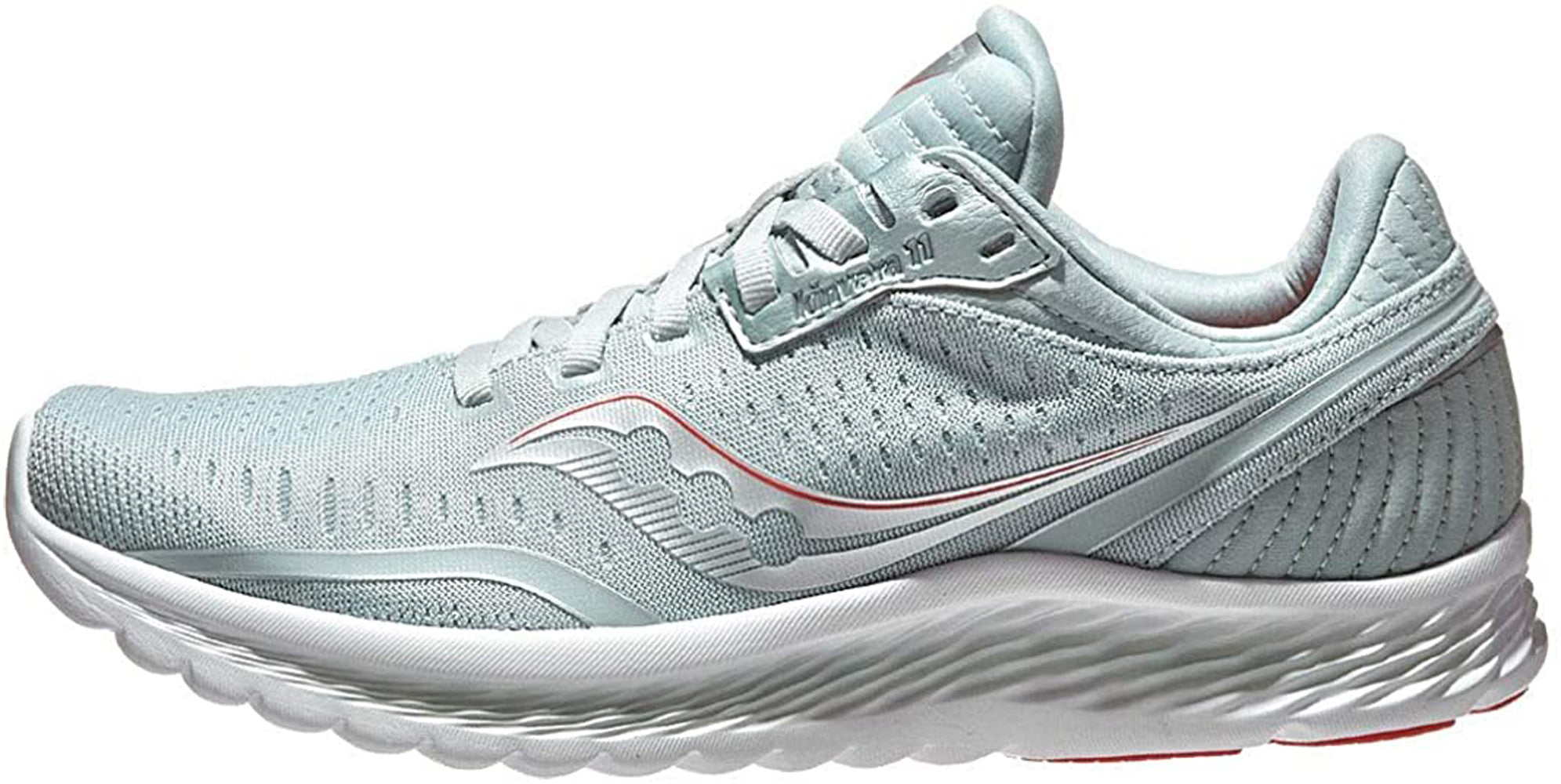 Saucony Women's Kinvara 11 Running Shoe in Sky Grey Coral Side Angle View