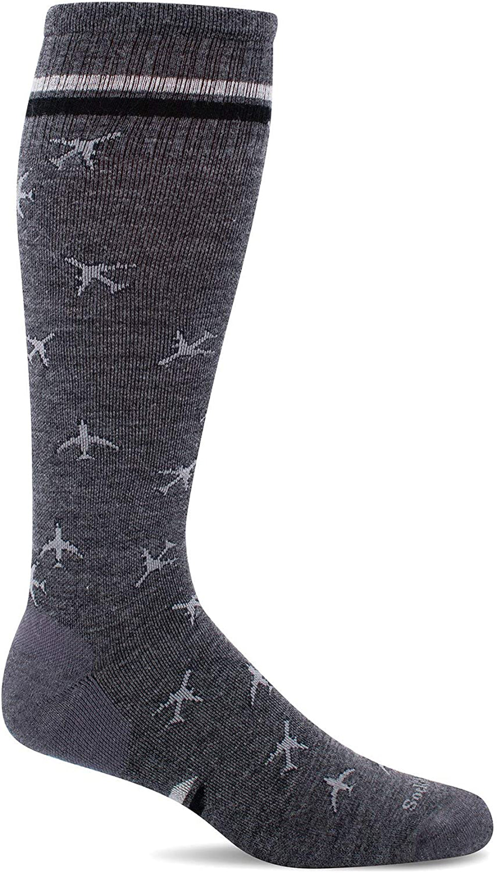 Sockwell Men's In Flight Moderate Graduated Compression Sock in Charcoal Side Angle View