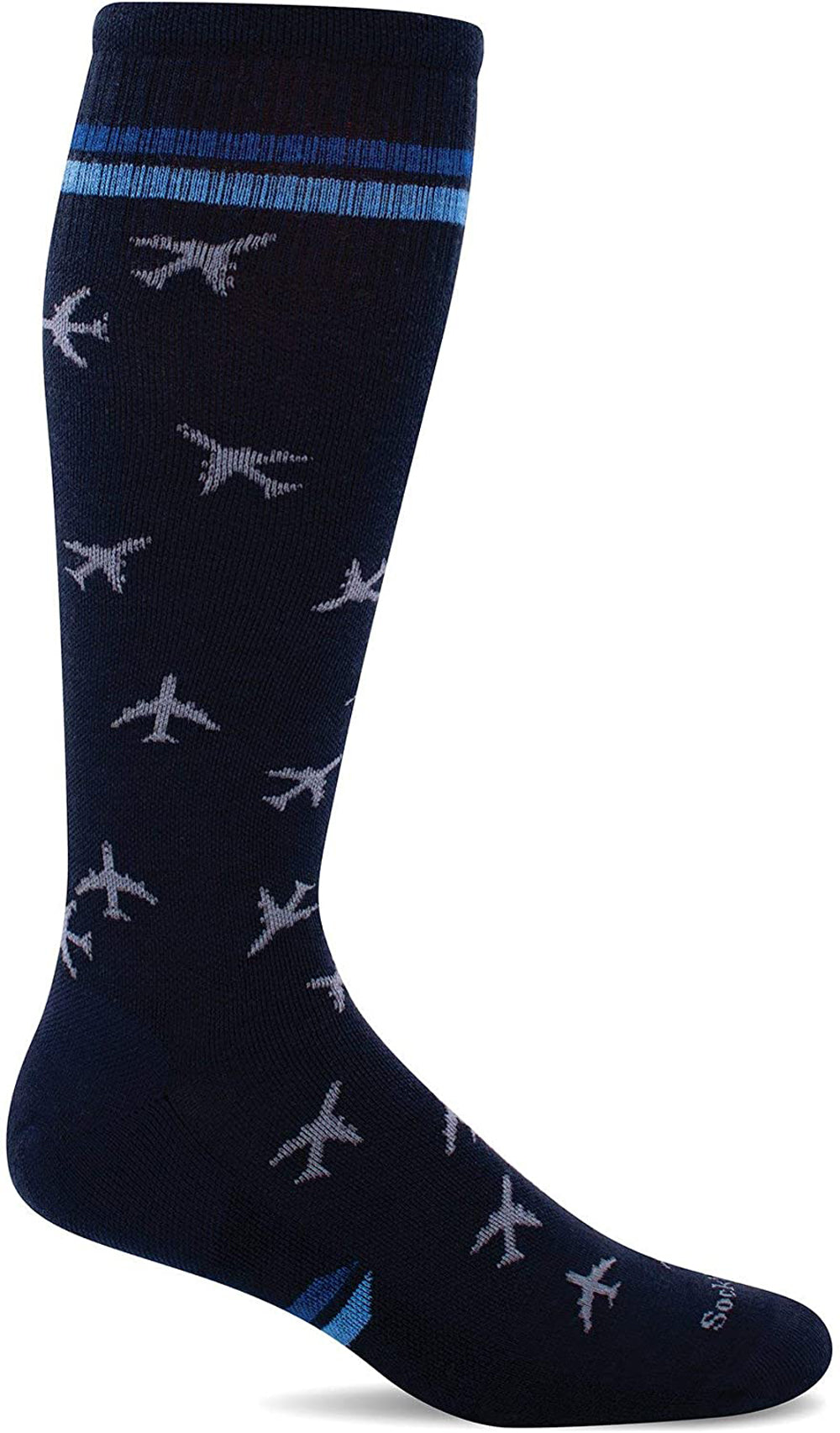 Sockwell Men's In Flight Moderate Graduated Compression Sock in Navy Side Angle View