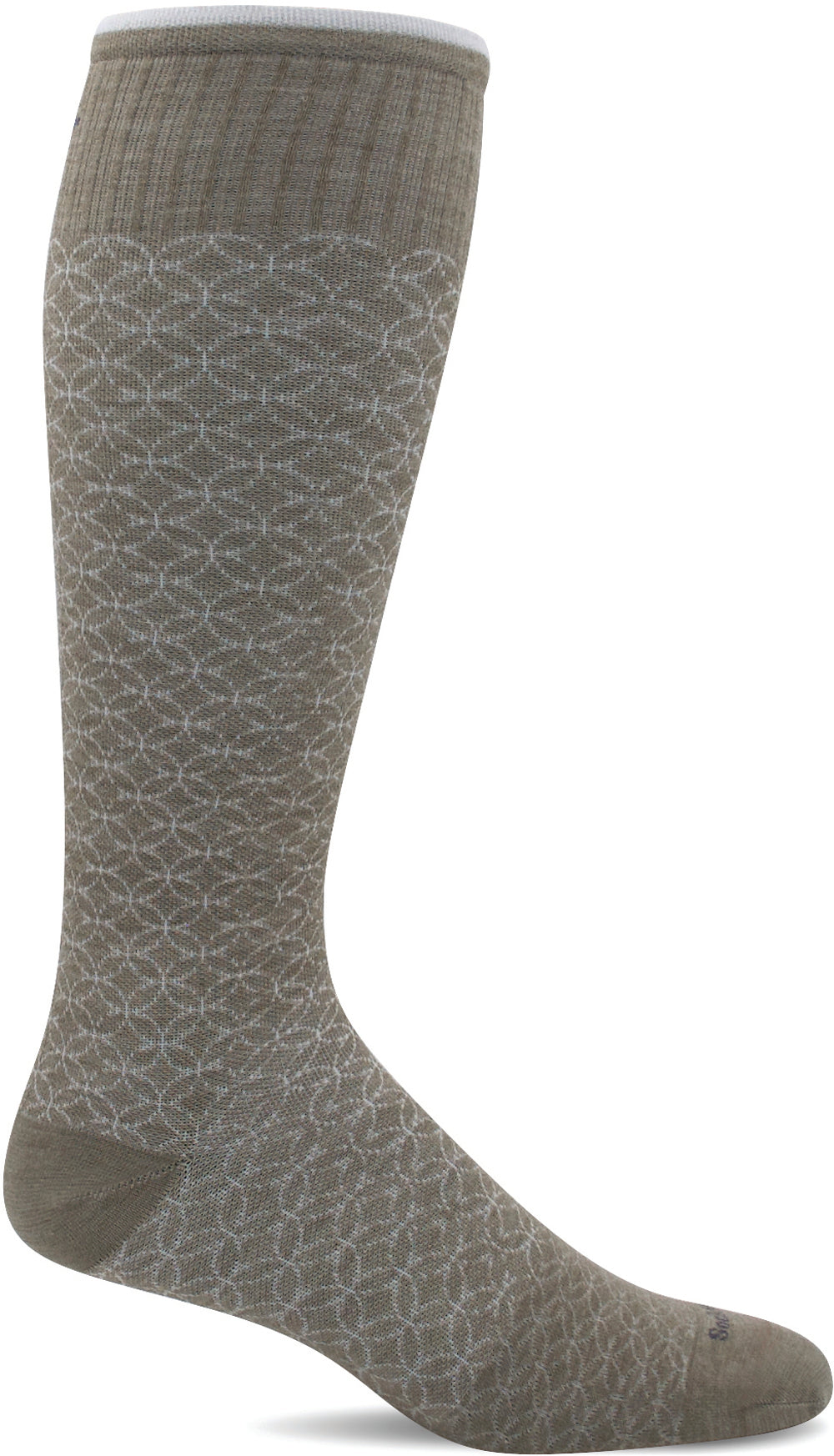 Sockwell Women's Featherweight Fancy Moderate Graduated Compression Sock in Khaki Side Angle View