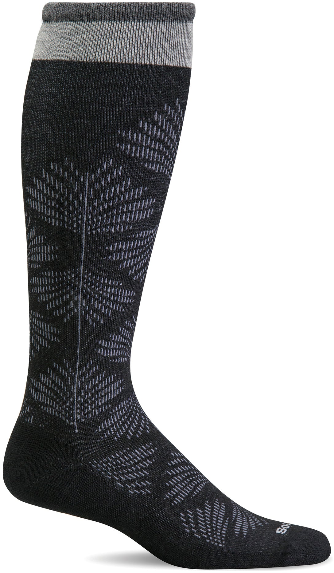 Sockwell Women's Full Floral Moderate Graduated Compression Sock in Black Side Angle View
