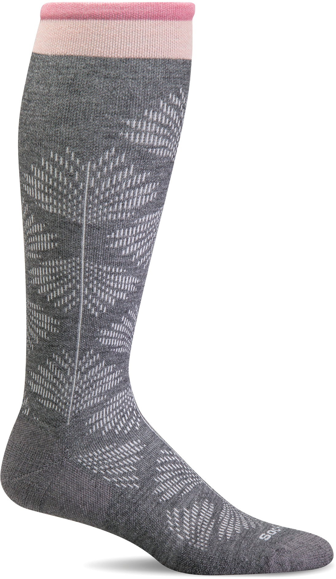 Sockwell Women's Full Floral Moderate Graduated Compression Sock in Charcoal Side Angle View
