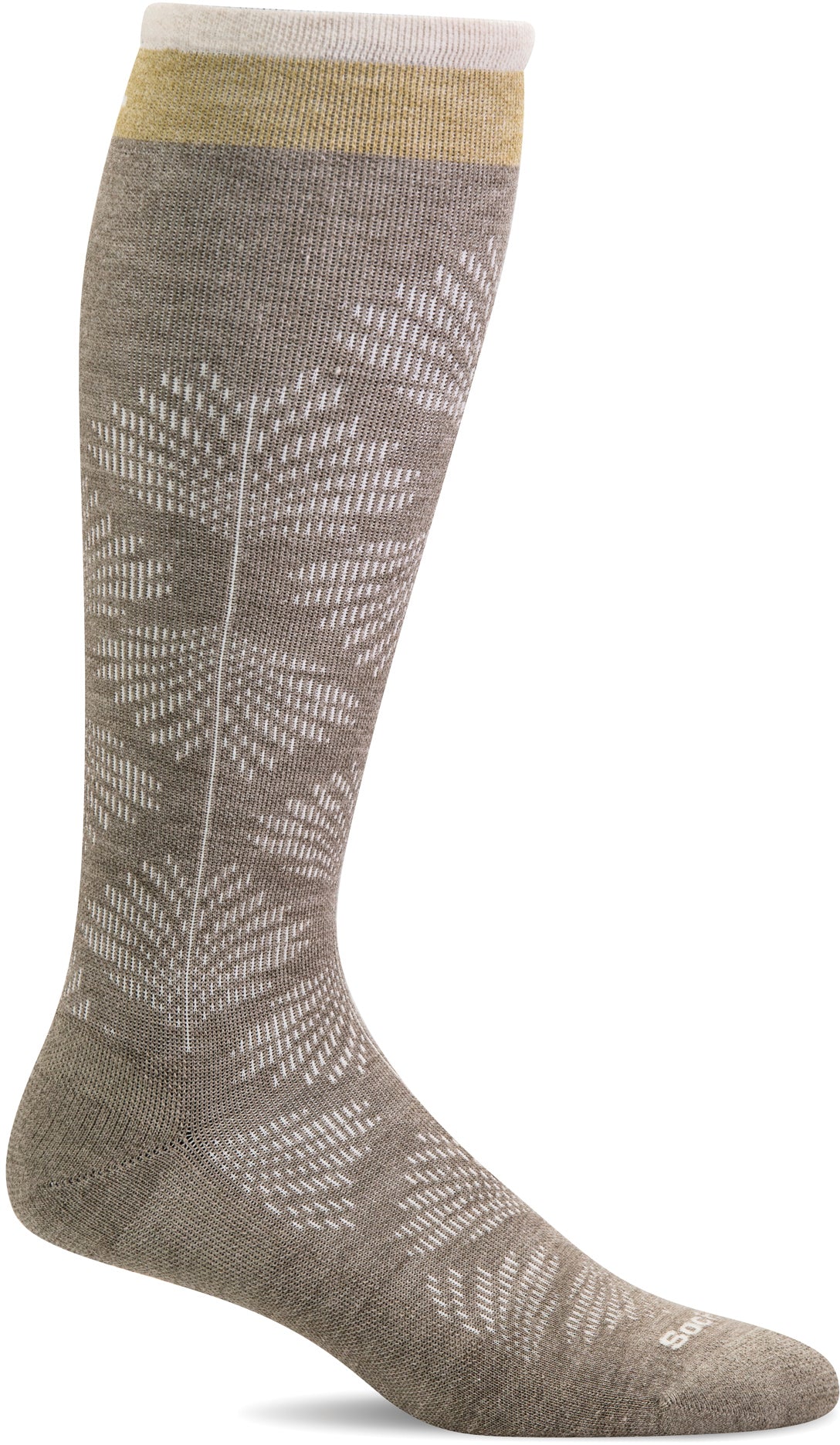Sockwell Women's Full Floral Moderate Graduated Compression Sock in Khaki Side Angle View
