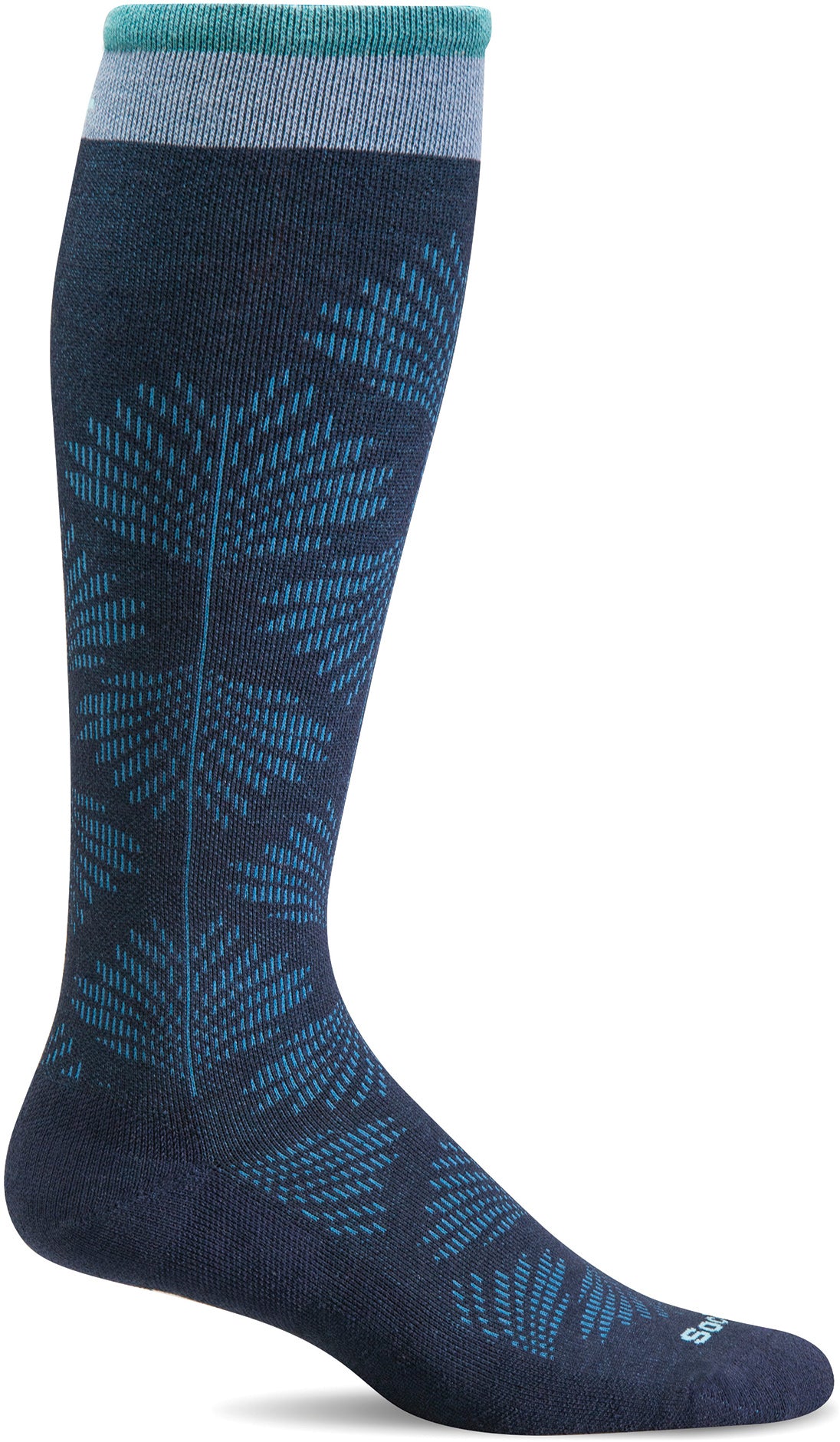 Sockwell Women's Full Floral Moderate Graduated Compression Sock in Navy Side Angle View