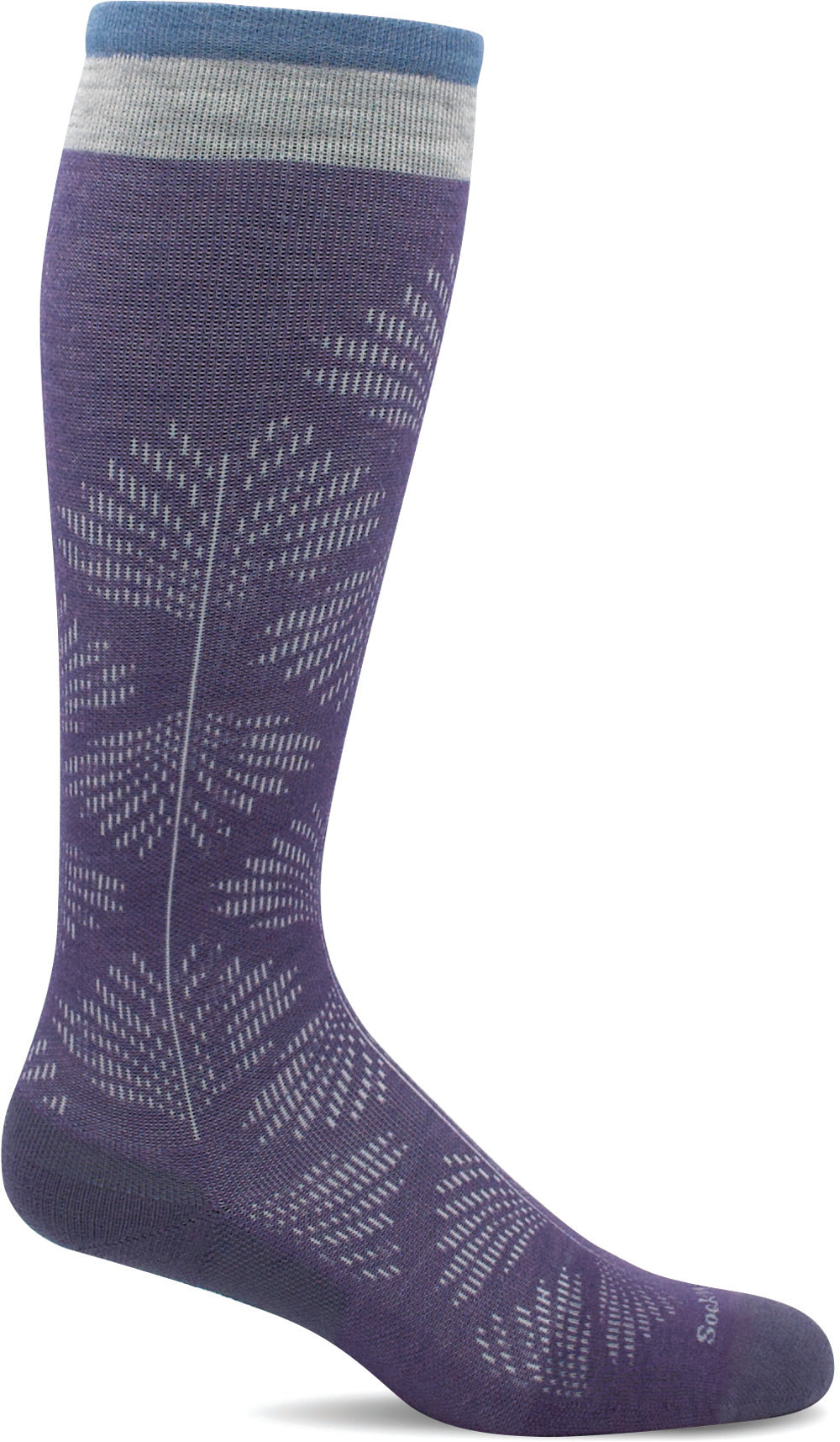 Sockwell Women's Full Floral Moderate Graduated Compression Sock in Plum Side Angle View