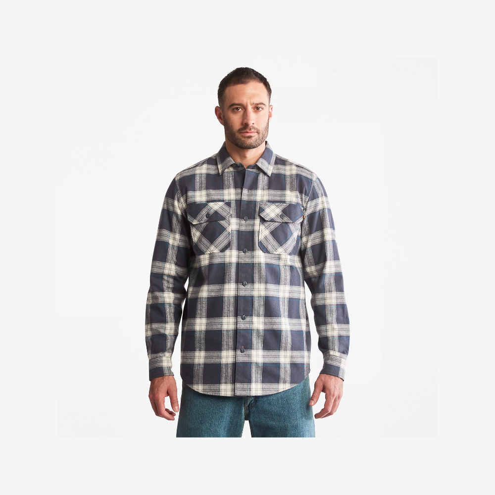 Men's Woodfort Heavy-Weight Flannel Work Shirt in Maine Guide Plaid India Ink